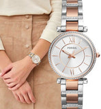 Buy Shop Fossil Carlie Silver Dial Two Tone Steel Strap Watch for Women - ES4342 USA Online