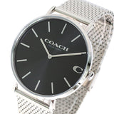 Coach Charles Black Dial Silver Mesh Bracelet Watch for Men - 14602144