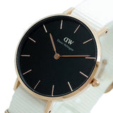 Buy Shop Daniel Wellington Classic Petite Dover Black Dial White NATO Strap Watch For Women - DW00100312 USA Online