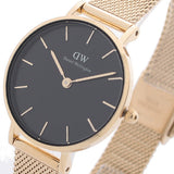 Buy Shop Daniel Wellington Classic Petite Evergold Black Dial Gold Mesh Bracelet Watch For Women - DW00100349 USA Online