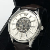 Buy Shop Emporio Armani Meccanico White Dial Brown Leather Strap Watch For Men - AR1946 USA Online