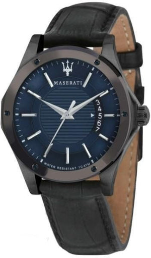 Buy Shop Maserati Circuito Blue Dial Black Leather Strap Watch For Men - R8851127002 USA Online