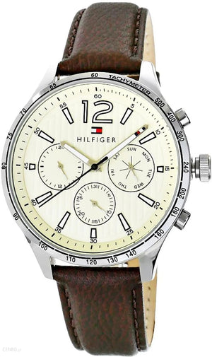 Buy Shop Tommy Hilfiger Gavin Chronograph White Dial Brown Leather Strap Watch for Men - 1791467 USA Online
