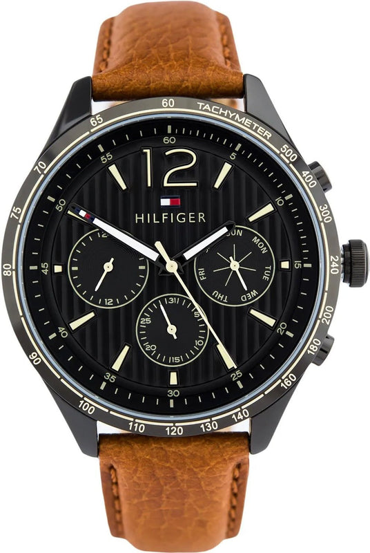Buy Shop Tommy Hilfiger Gavin Chronograph Quartz Black Dial Brown Leather Strap Watch for Men - 1791470 USA Online