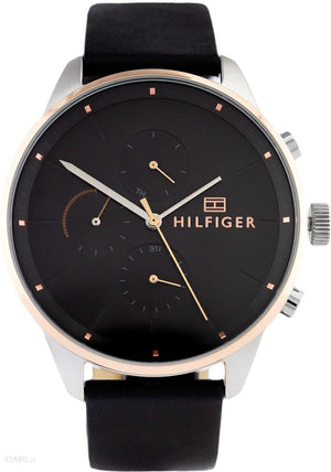Buy Shop Tommy Hilfiger Chase Chronograph Quartz Grey Dial Black Leather Strap Watch For Men - 1791488 USA Online