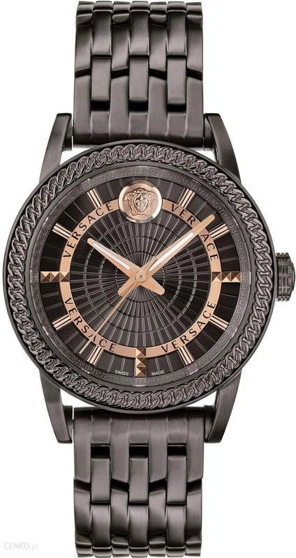 Buy Shop Versace Viamond Quartz Black Dial Grey Steel Strap Watch For Men - VEPO00520 USA Online