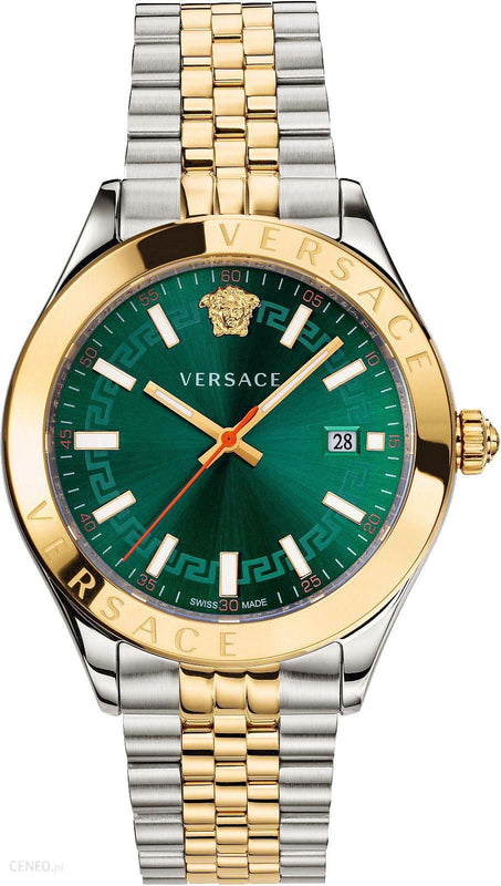 Buy Shop Versace Hellenyium Quartz Green Dial Two Tone Steel Strap Watch For Men - VEVI00620 USA Online