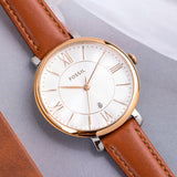 Buy Shop Fossil Jacqueline White Dial Brown Leather Strap Watch for Women - ES3842 USA Online