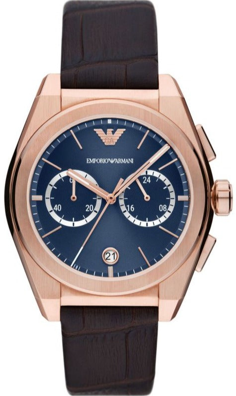 Buy Shop Emporio Armani Federico Chronograph Blue Dial Brown Leather Strap Watch For Men - AR11563 USA Online