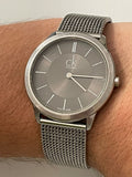Buy Shop Calvin Klein Minimal Grey Dial Silver Mesh Bracelet Watch for Men - K3M21124 USA Online
