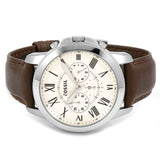 Buy Shop Fossil Grant Chronograph White Dial Brown Leather Strap Watch for Men - FS4735 USA Online
