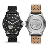 Buy Shop Fossil Crewmaster Sports Automatic Black Dial Black Leather Strap Watch for Men - ME3148 USA Online