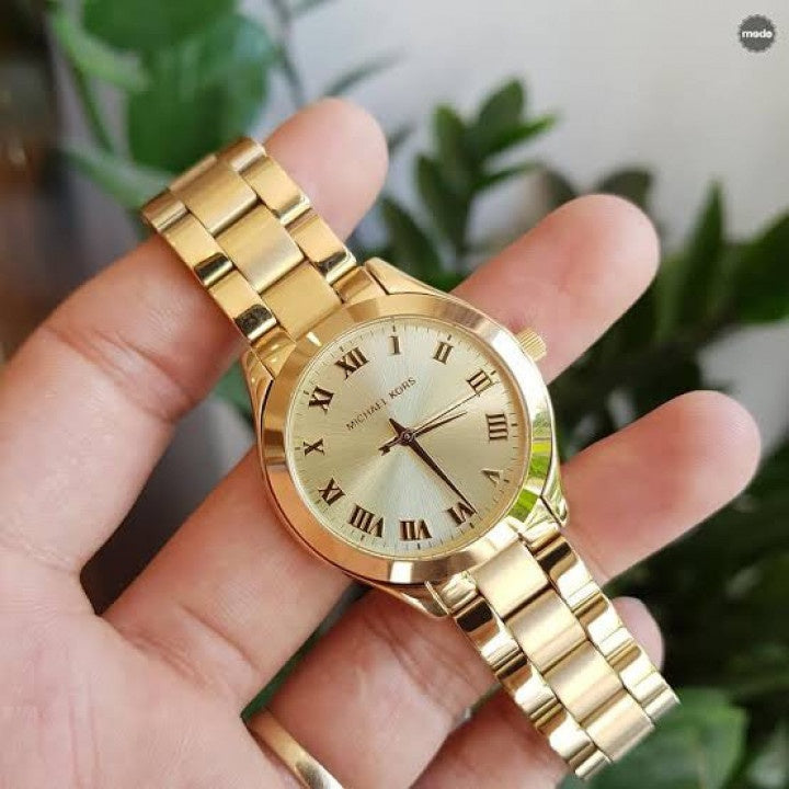 Buy Shop Michael Kors Slim Runway Gold Dial Gold Steel Strap Watch For Women - MK3456 USA Online
