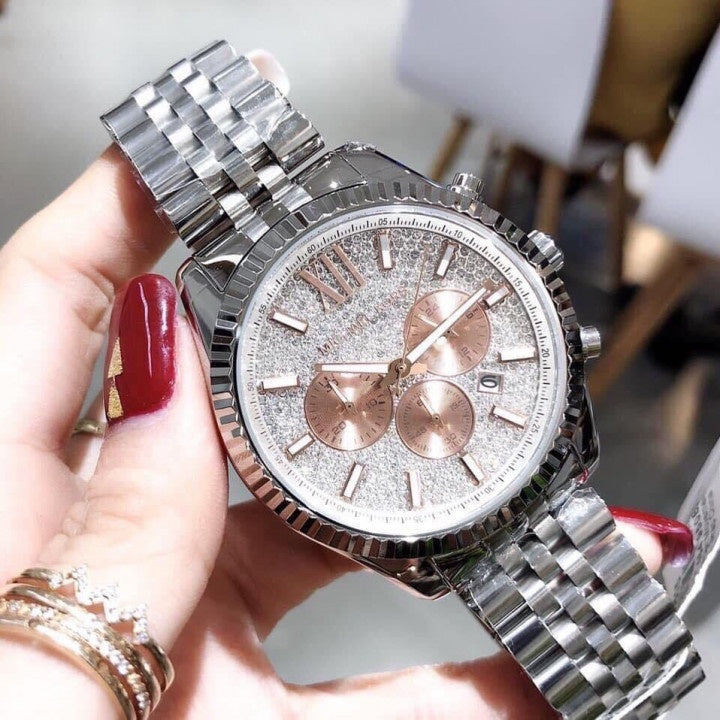 Buy Shop Michael Kors Lexington Chronograph Silver Dial Silver Steel Strap Watch for Men - MK8515 USA Online