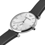 Emporio Armani Retro Analog Quartz Silver Dial Black Leather Strap Watch For Men - AR1674