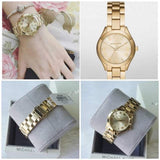 Buy Shop Michael Kors Slim Runway Gold Dial Gold Steel Strap Watch For Women - MK3456 USA Online