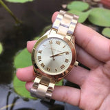 Buy Shop Michael Kors Slim Runway Gold Dial Gold Steel Strap Watch For Women - MK3456 USA Online