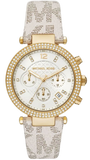 Michael Kors Parker Chronograph White Dial White Leather Strap Watch For Women - MK6916