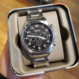 Buy Shop Fossil Pilot Chronograph Black Dial Silver Steel Strap Watch for Men - FS5141 USA Online
