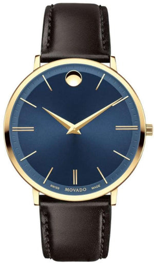 Buy Shop Movado Ultra Slim Blue Dial Brown Leather Strap Watch For Men - 0607088 USA Online