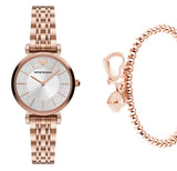 Buy Shop Emporio Armani Gianni T-Bar Crystals Silver Dial Rose Gold Steel Strap Watch For Women - AR11446 USA Online
