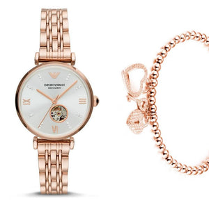 Buy Shop Emporio Armani Gianni T-Bar Silver Dial Rose Gold Steel Strap Watch For Women - AR60023 USA Online