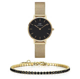 Buy Shop Daniel Wellington Classic Petite Evergold Black Dial Gold Mesh Bracelet Watch For Women - DW00100349 USA Online