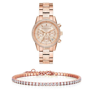 Buy Shop Michael Kors Ritz Chronograph Rose Gold Dial Rose Gold Steel Strap Watch For Women - MK6598 USA Online