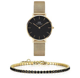 Buy Shop Daniel Wellington Classic Petite Black Dial Gold Mesh Bracelet Watch For Women - DW00100347 USA Online