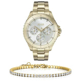 Hugo Boss Premiere White Dial Gold Steel Strap Watch for Women - 1502445