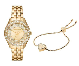 Buy Shop Michael Kors Harlowe Three-Hand Quartz Gold Dial Gold Steel Strap Watch For Women - MK4709 USA Online