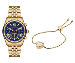 Buy Shop Michael Kors Lexington Chronograph Blue Dial Gold Steel Strap Watch For Women - MK6206 USA Online