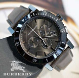 Buy Shop Burberry The City Chronograph Ion Plated Grey Dial Grey Leather Strap Watch for Men - BU9384 USA Online