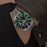 Seiko 5 Sports SKX GMT Automatic Green Dial Silver Steel Strap Watch For Men - SSK035K1