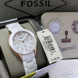 Buy Shop Fossil Ceramic Multifunction White Dial White Steel Strap Watch for Women - CE1006 USA Online