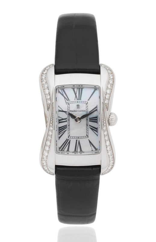 Buy Shop Maurice Lacroix Divina White Mother of Pearl Dial Black Leather Strap Watch for for Women - DV5011-SD531-120 USA Online