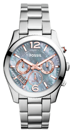 Buy Shop Fossil Perfect Boyfriend Mother of Pearl Blue Dial Silver Steel Strap Watch for Women - ES3880 USA Online