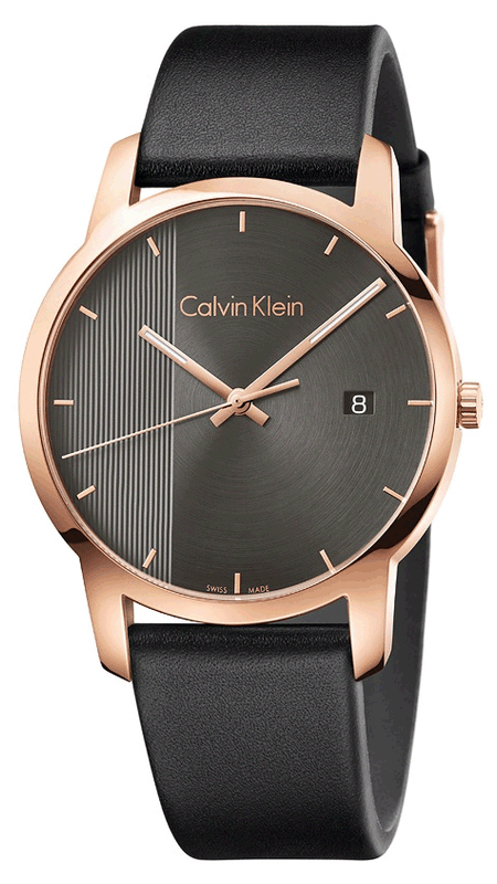Buy Shop Calvin Klein City Quartz Grey Dial Black Leather Strap Watch for Men - K2G2G6C3 USA Online