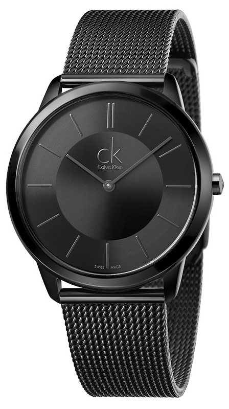 Buy Shop Calvin Klein Minimal Black Dial Black Mesh Bracelet Watch for Men - K3M214B1 USA Online