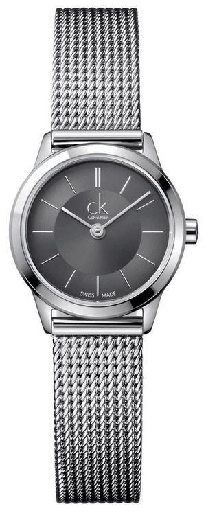 Buy Shop Calvin Klein Minimal Grey Dial Silver Mesh Bracelet Watch for Women - K3M23124 USA Online