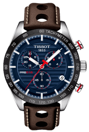 Tissot PRS 516 Chronograph Blue Dial Brown Leather Strap Watch For Men - T100.417.16.041.00