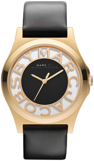 Buy Shop Marc Jacobs Henry Skeleton Black Dial Black Leather Strap Watch for Women - MBM1246 USA Online
