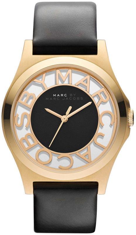 Buy Shop Marc Jacobs Henry Skeleton Black Dial Black Leather Strap Watch for Women - MBM1246 USA Online
