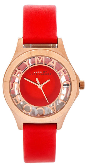 Buy Shop Marc Jacobs Henry Skeleton Red Dial Red Leather Strap Watch for Women - MBM1338 USA Online