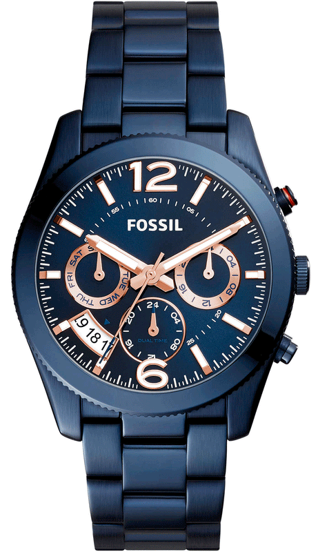 Buy Shop Fossil Perfect Boyfriend Multifunction Blue Dial Blue Steel Strap Watch for Women - ES4093 USA Online