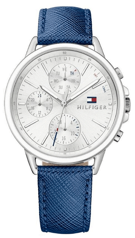 Buy Shop Tommy Hilfiger Carly Silver Dial Blue Leather Strap Watch for Women - 1781791 USA Online