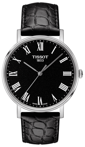 Buy Shop Tissot Everytime Medium Black Dial Black Leather Strap Watch For Men - T109.410.16.053.00 USA Online