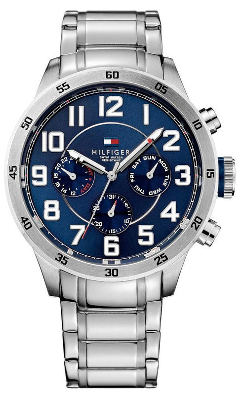 Buy Shop Tommy Hilfiger Trent Chronograph Blue Dial Silver Steel Strap Watch for Men - 1791053 USA Online