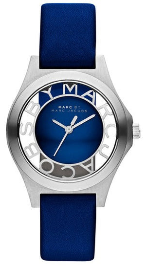 Buy Shop Marc Jacobs Henry Skeleton Blue Dial Blue Leather Strap Watch for Women - MBM1337 USA Online