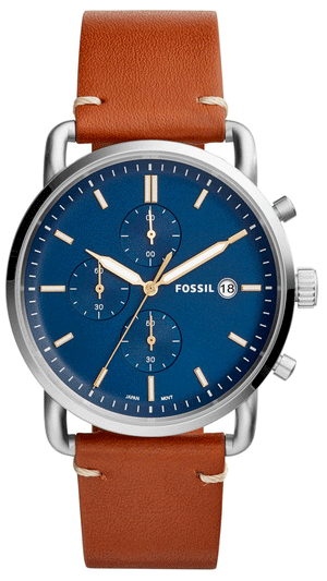 Buy Shop Fossil The Commuter Blue Dial Brown Leather Strap Watch for Men - FS5401 USA Online